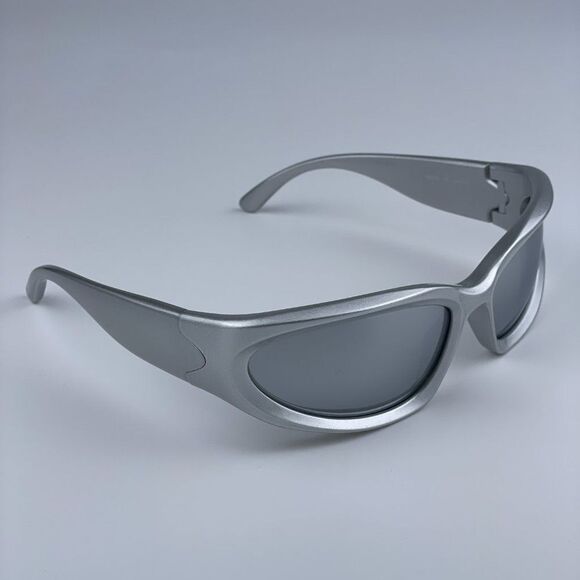 NEW Balenciaga BB0157S 004 Silver Grey Wraparound Extreme Unisex Sunglasses - Picture 8 of 12